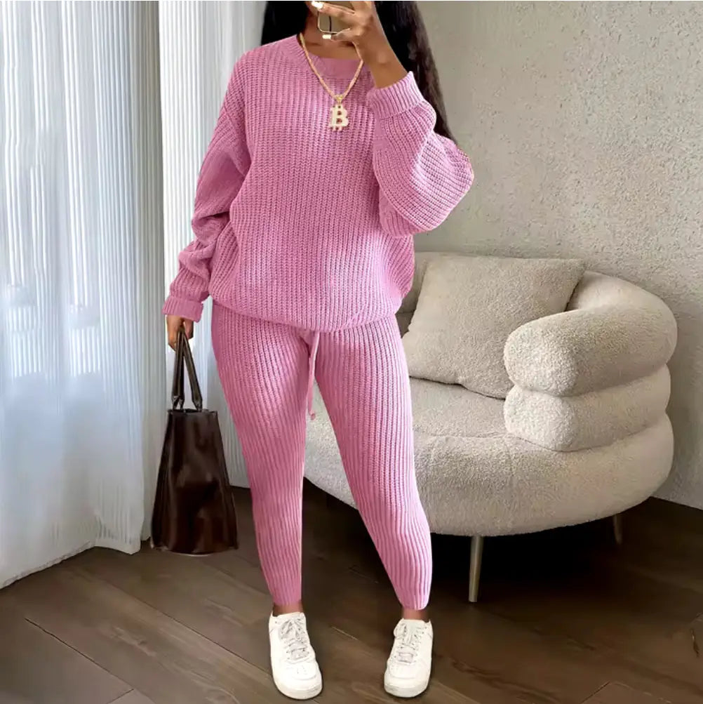 Women's Fashionable Knitted Wool Trousers Suit