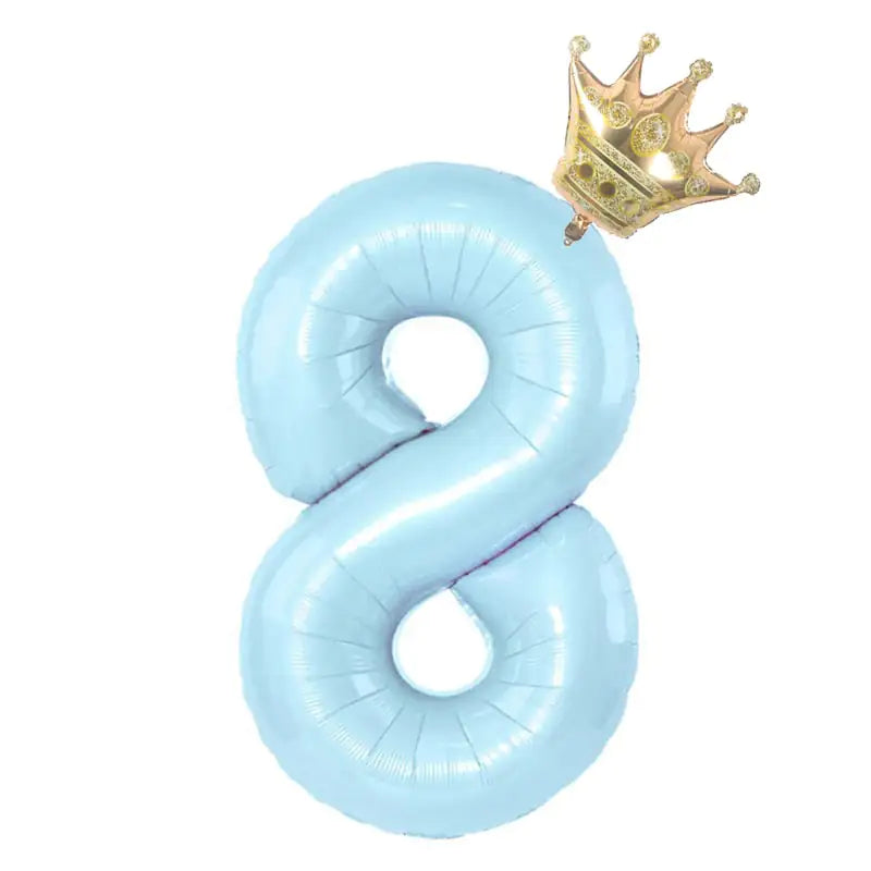 32inch Pastel Baby Blue Pink Foil Number Balloon With Crown 1 2 3 4 5 6 7  Birthday Party Baby Shower Wedding Decoration