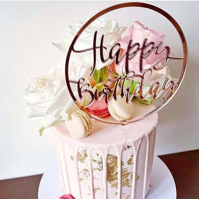 Golden "Happy Birthday" Acrylic Cake Topper