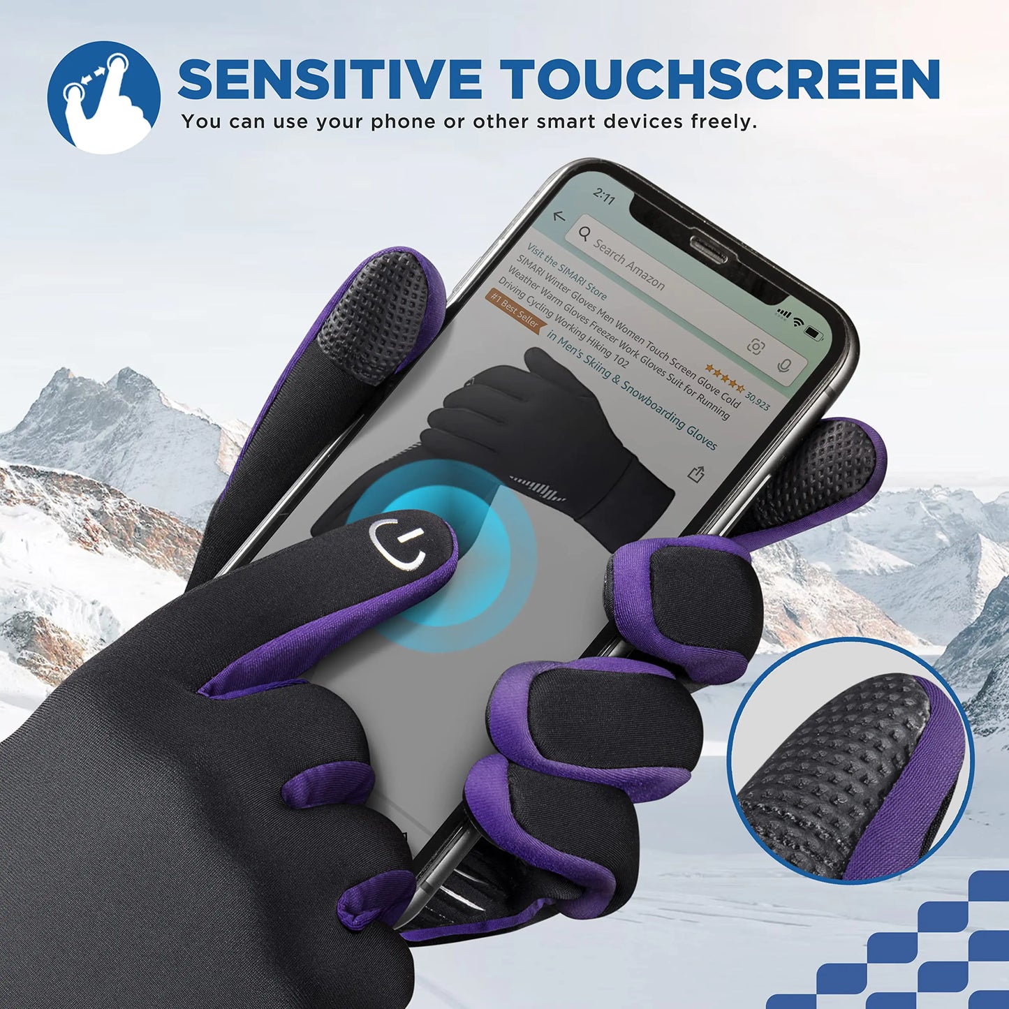 SIMARI Touch Screen Winter Sport Gloves - Thermal, Majestic Small