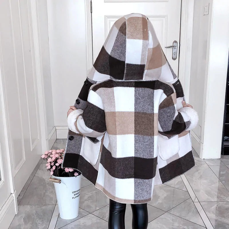 Girl's Plaid Thick Lamb Woolen Coat