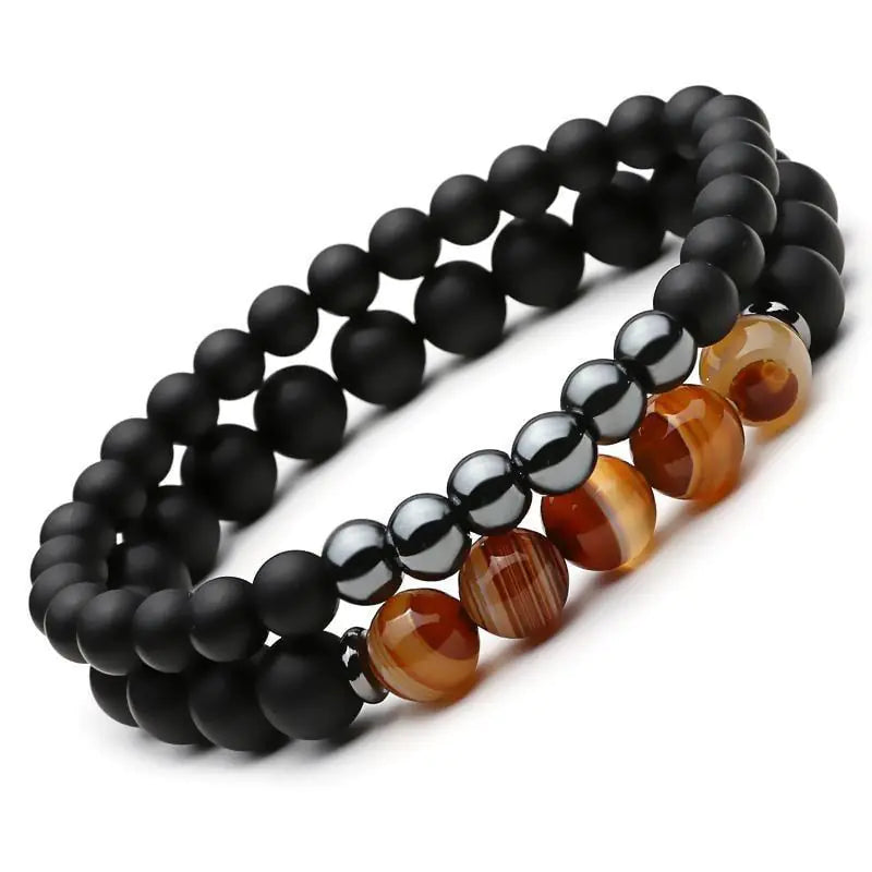 Natural Stone Beaded Black Double Bracelet