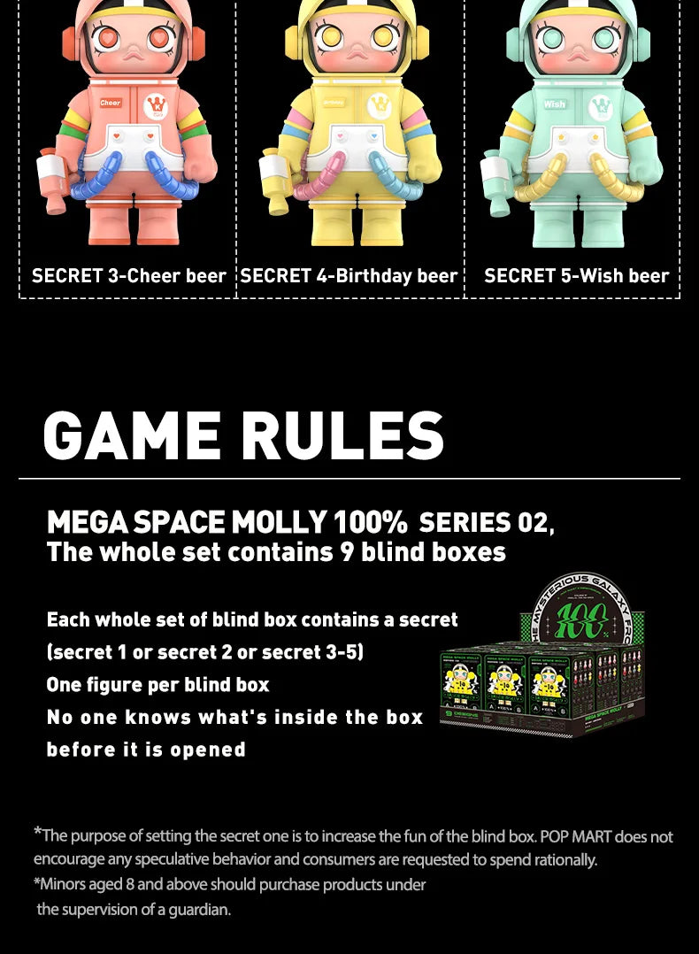 POP MART MEGA SPACE MOLLY 100% SERIES 02-B Mystery Box 1PC/9PCS POPMART Blind Box Action Figure