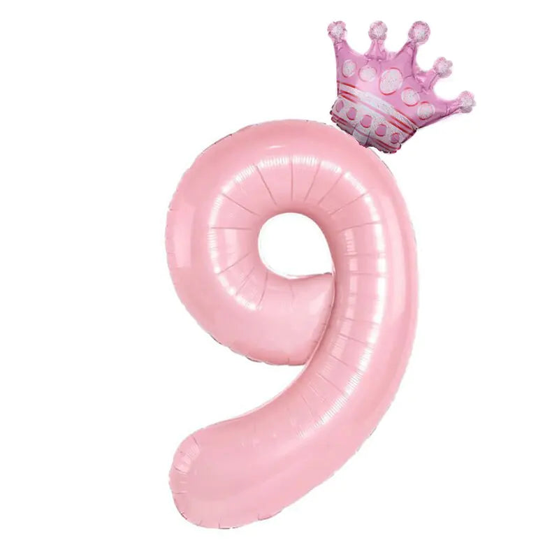 32inch Pastel Baby Blue Pink Foil Number Balloon With Crown 1 2 3 4 5 6 7  Birthday Party Baby Shower Wedding Decoration