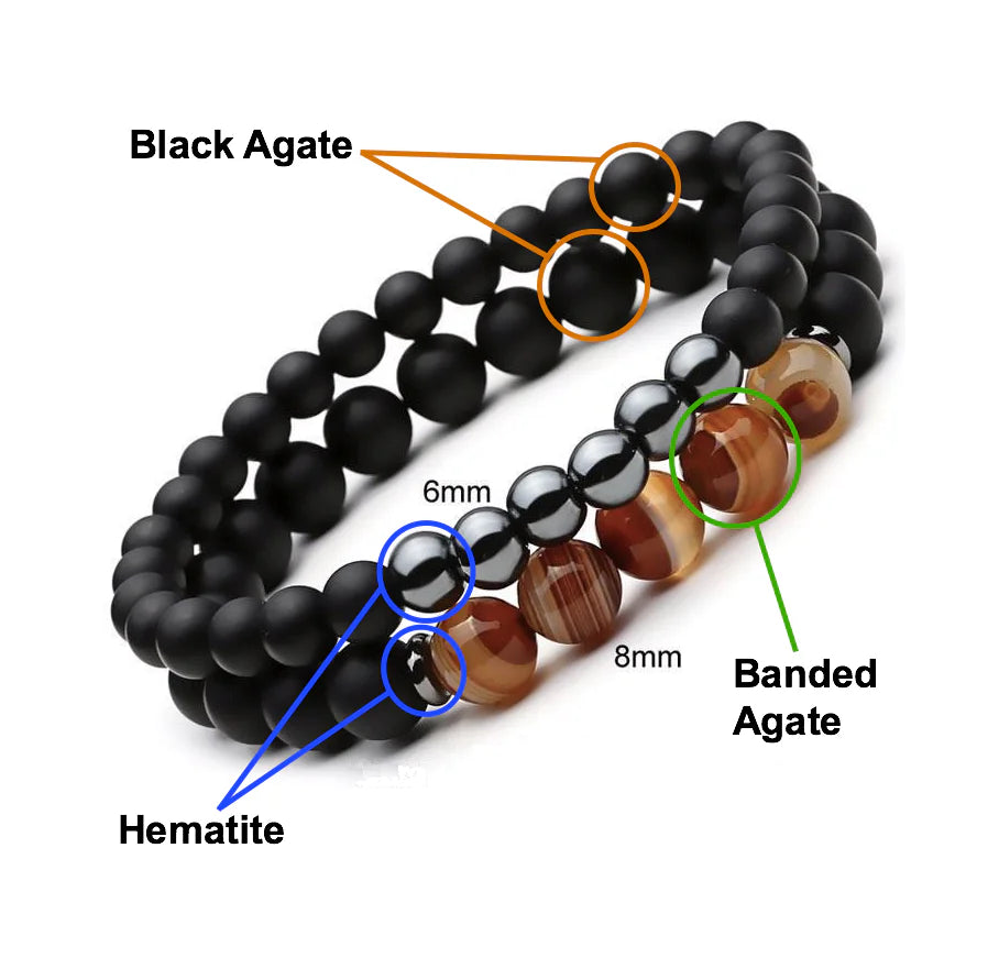 Natural Stone Beaded Black Double Bracelet