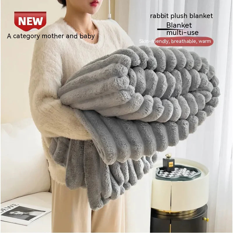 Soft Double-Sided Velvet Rabbit Fur Blanket - Thick & Warm