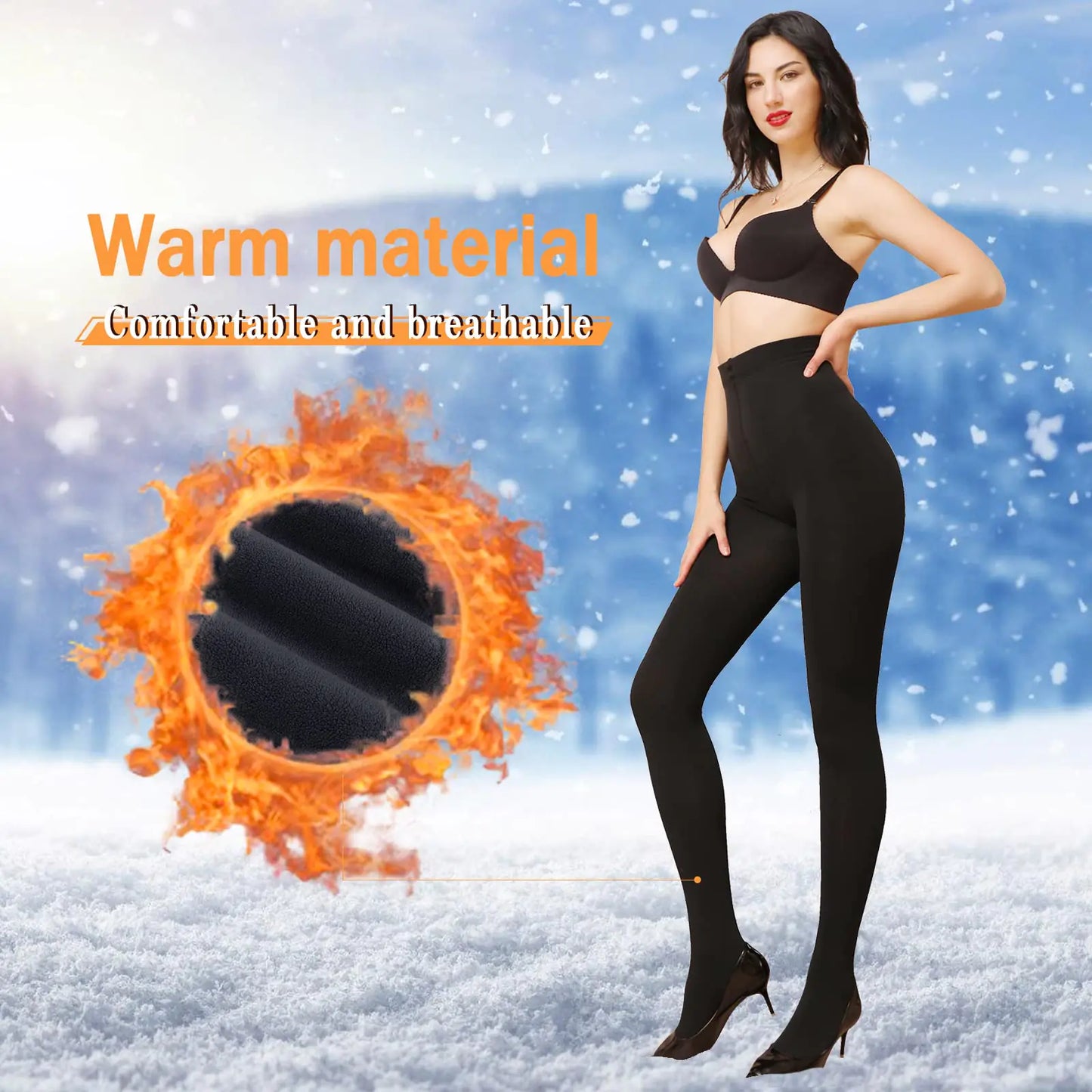 WAKUNA 2 Pairs Women's 100D Fleece Lined Tights Thermal Opaque Winter Pantyhose Slim fit Small Black