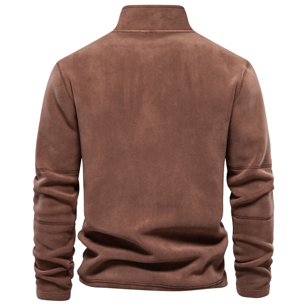 Fashion Personality Stand-collar Zippered Sweatshirt With Fleece Winter Casual Pullover Top Men's Clothing