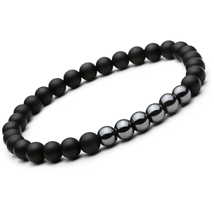 Natural Stone Beaded Black Double Bracelet