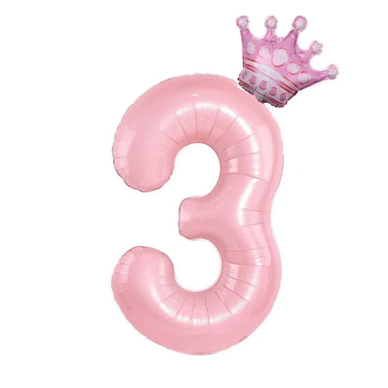 32inch Pastel Baby Blue Pink Foil Number Balloon With Crown 1 2 3 4 5 6 7  Birthday Party Baby Shower Wedding Decoration