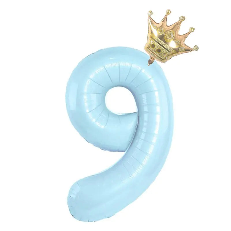 32inch Pastel Baby Blue Pink Foil Number Balloon With Crown 1 2 3 4 5 6 7  Birthday Party Baby Shower Wedding Decoration