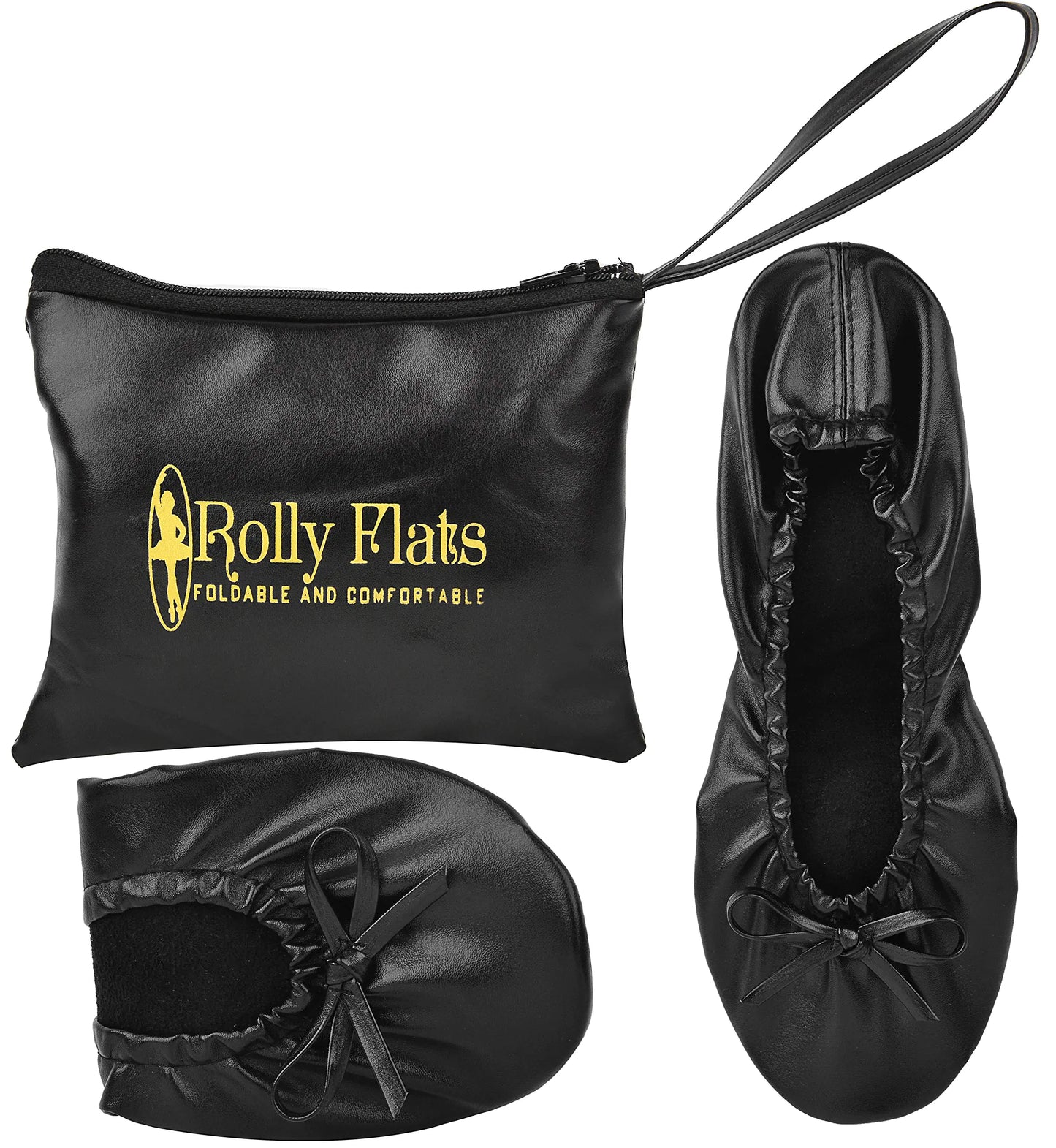 Women's Portable Foldable Ballet Flats Shoes Roll Up Slippers for Travel Large Black+expandable Tote