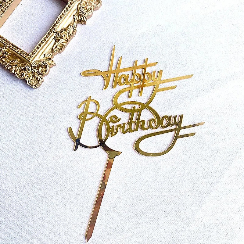 Golden "Happy Birthday" Acrylic Cake Topper